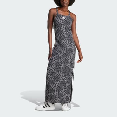 Women's Originals Grey adidas Originals Leopard Luxe 3-Stripes Maxi Dress