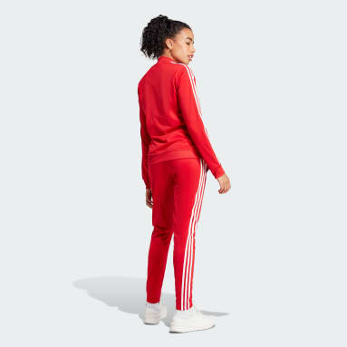 Dam Sportswear Röd Essentials 3-Stripes Träningsställ