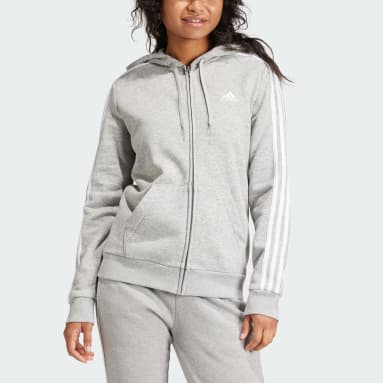 Women's Essentials Grey Essentials Fleece 3-Stripes Full-Zip Hoodie