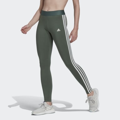 Women Gym & Training Green 3 Stripes Leggings