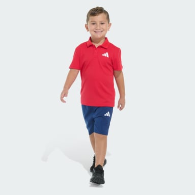 Two-Piece Short Sleeve Polo Shirt and Elastic Waistband Shorts Set