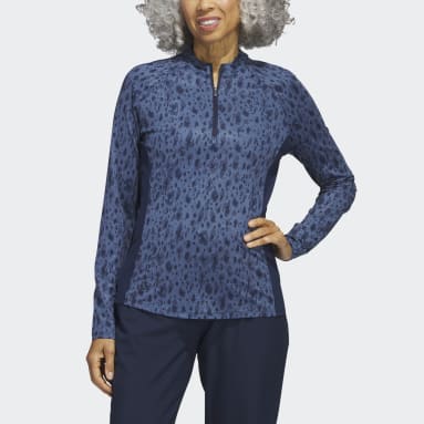 Playera Polo de Golf Ultimate365 Estampada Cierre Corto y Cuello Alto Azul Mujer Golf