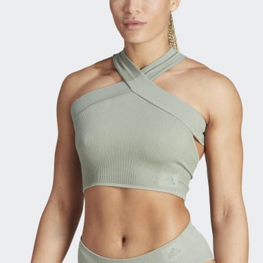 Frauen Fitness & Training Ribbed Active Seamless Neckholder-Top Grün
