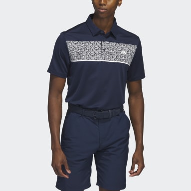 Men Golf Blue Chest-Print Golf Polo Shirt