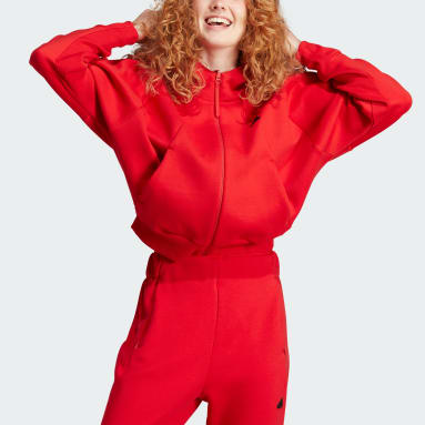 Polera con Capucha adidas Z.N.E. Cierre Frontal Rojo Mujer Sportswear