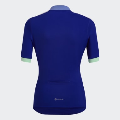 Maillot de Ciclismo The Letras Manga Corta Azul Mujer Ciclismo