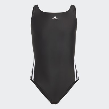 Girls Sportswear Black 3-Stripes Swimsuit