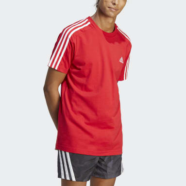 Männer Sportswear Essentials Single Jersey 3-Streifen T-Shirt Rot