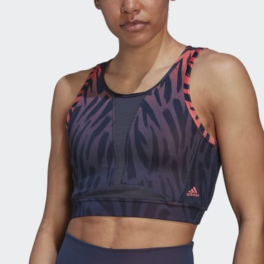 Ženy Cvičení A Trénink modrá Podprsenka adidas Training Light-Support Long-Line Tiger-Print