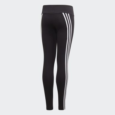 Youth 8-16 Years Training Black 3-Stripes Cotton Tights