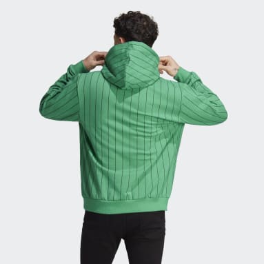 Men Sportswear Green Pinstripe Fleece Hoodie