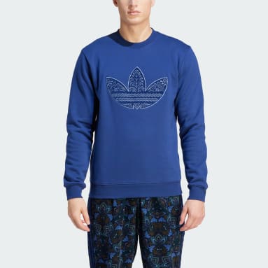 Men Originals Blue Corduroy Appliqué Crewneck Sweatshirt