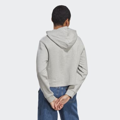 Sweat-shirt à capuche court en molleton à 3 bandes Essentials gris Femmes Sportswear