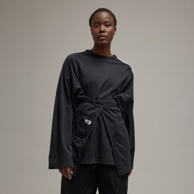 Women y_3 Black Y-3 세일 클로저 긴팔 티