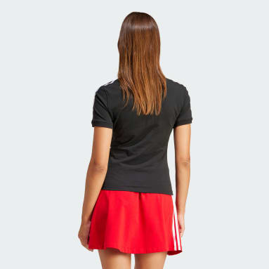 Camiseta V-Neck Slim 3 bandas Negro Mujer Originals