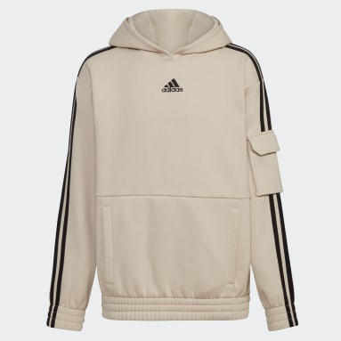 Youth 8-16 Years Training Beige 3-Stripes Cargo Pullover Hoodie