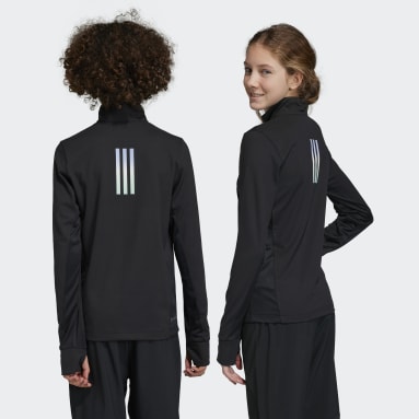 Děti Sportswear černá Tričko AEROREADY Half-Zip Long Sleeve