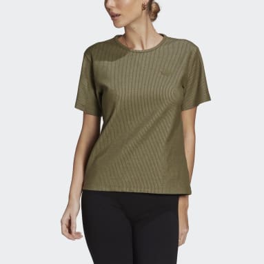 Women Lifestyle Green Two-Colored Ribbed Tee