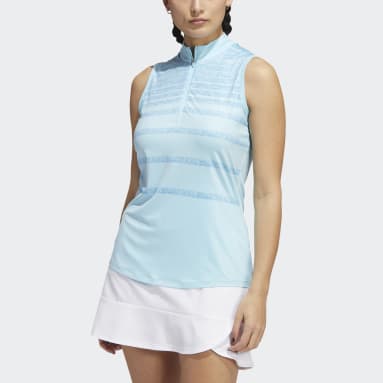 Women Golf Blue Herringbone Stripe Sleeveless Golf Polo Shirt