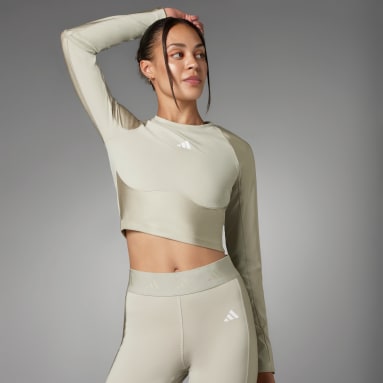 adidas Sports Club Long Sleeve Crop Tee - Beige