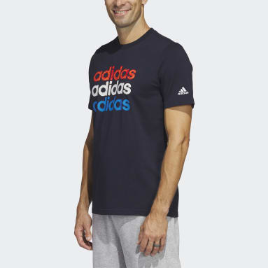 Men Sportswear Blue Multi Linear Sportswear Graphic Tee (Short Sleeve)