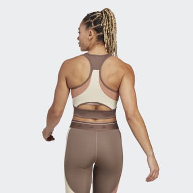 Top Techfit Colorblock Crop Marrón Mujer Gimnasio Y Entrenamiento