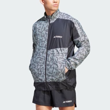 ผู้ชาย TERREX สีเทา เสื้อแจ็คเก็ตกันลมสำหรับวิ่งเทรล Terrex