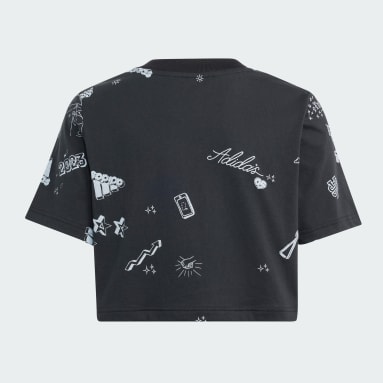 Girls Sportswear Black Brand Love Allover Print Crop Tee Kids