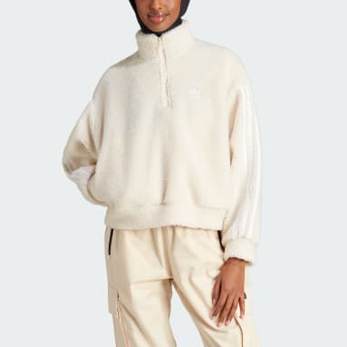 Frauen Originals adicolor Classics Half-Zip Fleece Sweatshirt Beige