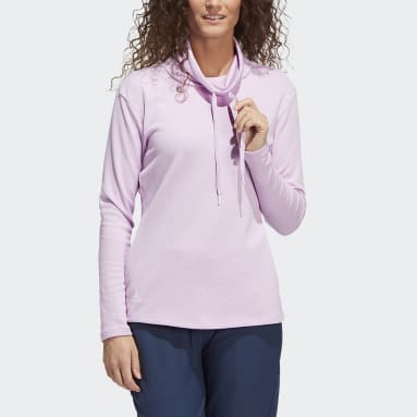 Women Golf Purple Mélange High Mock Golf Pullover