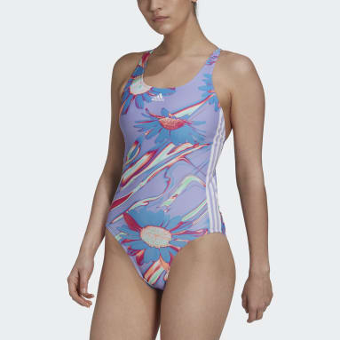 Frauen Schwimmen Positivisea 3-Streifen Badeanzug Lila