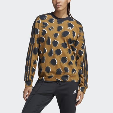 Essentials 3-Stripes Animal Print Genser Brun