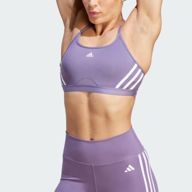 Women Yoga Purple adidas Aeroreact Training Light-Support 3-Stripes Bra