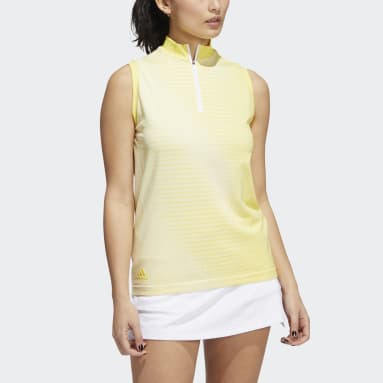 Women Golf Yellow 프라임니트 슬리브리스 폴로 셔츠