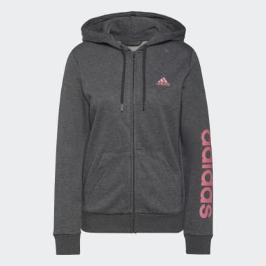 Women Sportswear Grey Essentials Logo Full-Zip Hoodie