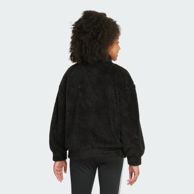 Youth Training Black Long Sleeve Mock Neck Furry Lurex Sherpa Pullover (Extended Size)
