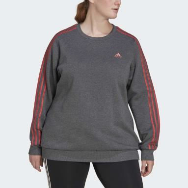Women's Essentials Grey Essentials 3-Stripes Fleece Sweatshirt (Plus Size)