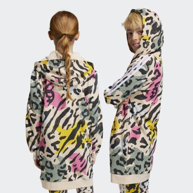 Sudadera con Gorro Animal Print Alargada con Cierre Beige Niño Originals