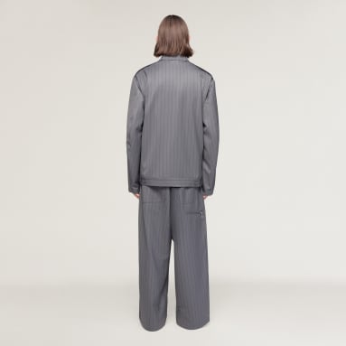 Y-3 PINSTRIPE REFINED WOOL WIDE LEG PANTS