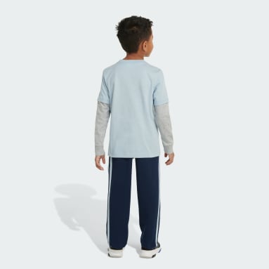 Children Lifestyle Blue LAYERED CTN TEE PANT SET