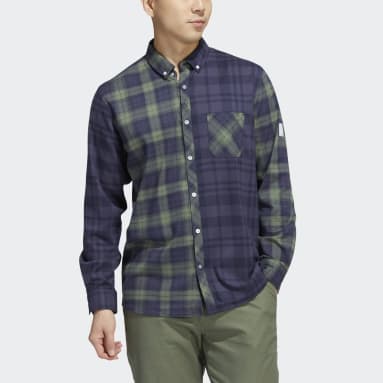 Men Golf Blue Adicross Flannel Long Sleeve Shirt