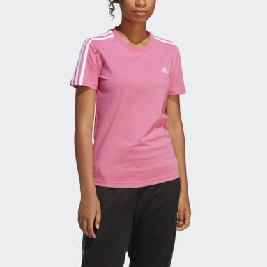 T-shirt Justa 3-Stripes LOUNGEWEAR Essentials Rosa Mulher Sportswear