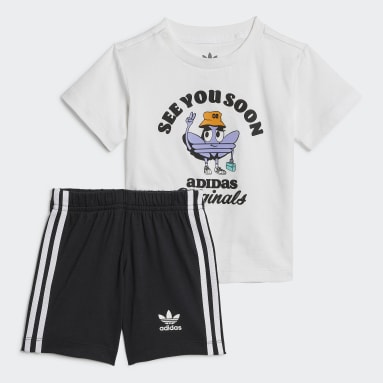 Kinder Originals Trefoil Shorts und T-Shirt Set Weiß