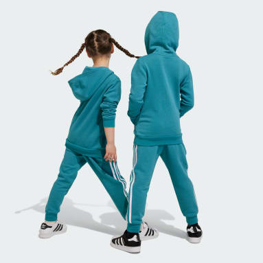 เด็ก Originals สีเทอร์คอยส์ ชุดเสื้อฮู้ดและกางเกงขายาว Adicolor
