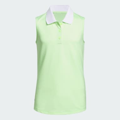 Girls Golf Green Ottoman Striped Sleeveless Polo Shirt