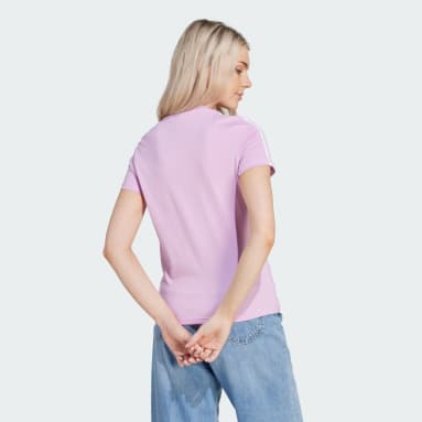 Camiseta Essentials Slim 3-Stripes Roxo Mulher Sportswear