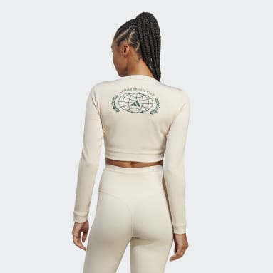 Sports Club Long Sleeve Crop T-skjorte Beige