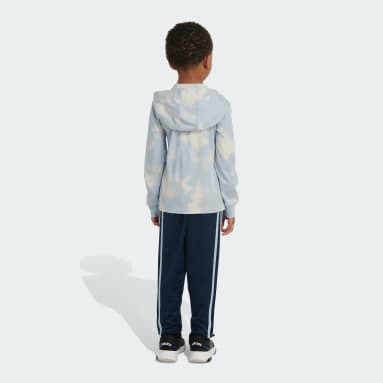 Children Lifestyle Blue Allover Print Hooded Tee Pant Set
