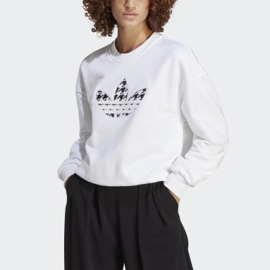 Women Originals White Houndstooth Trefoil Infill Graphic Long Sleeve Sweatshirt