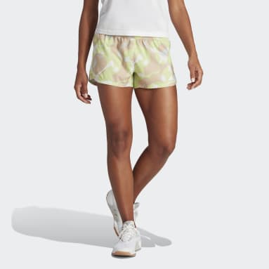 Women's Training Green Pacer Train Essentials Floral-Print Woven Shorts